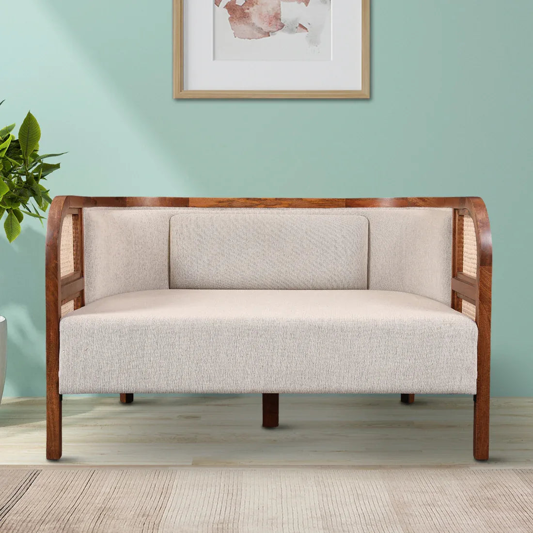 Siam Solidwood Two Seater Sofa in Beige Colour - HomeTown