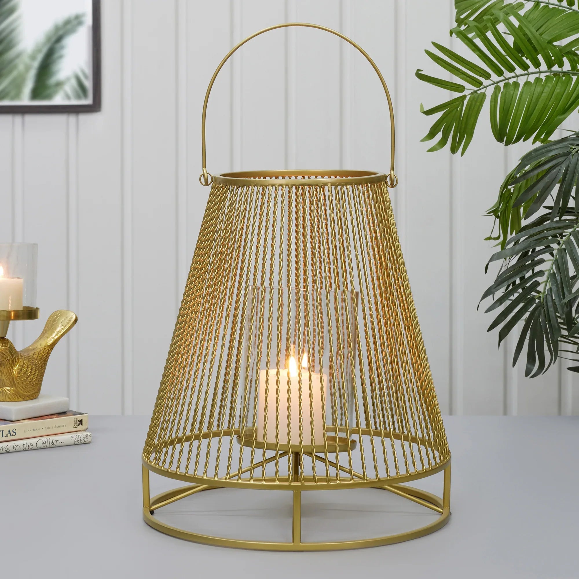 Apollo Iron and Glass Thread Dome Lantern 34x38 Cm in Gold Colour - HomeTown
