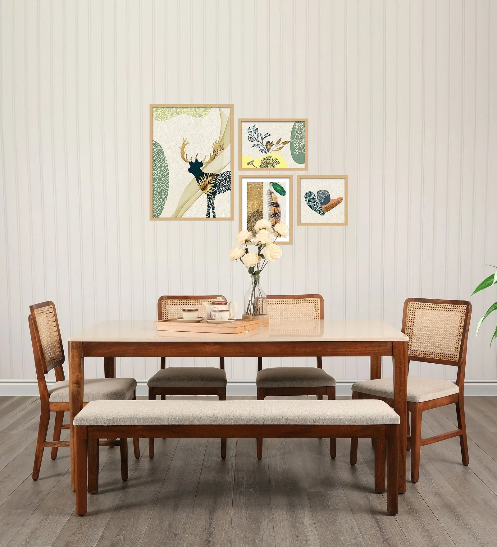 Siam Marble Top Six Seater Dining Set in Walnut Colour - HomeTown