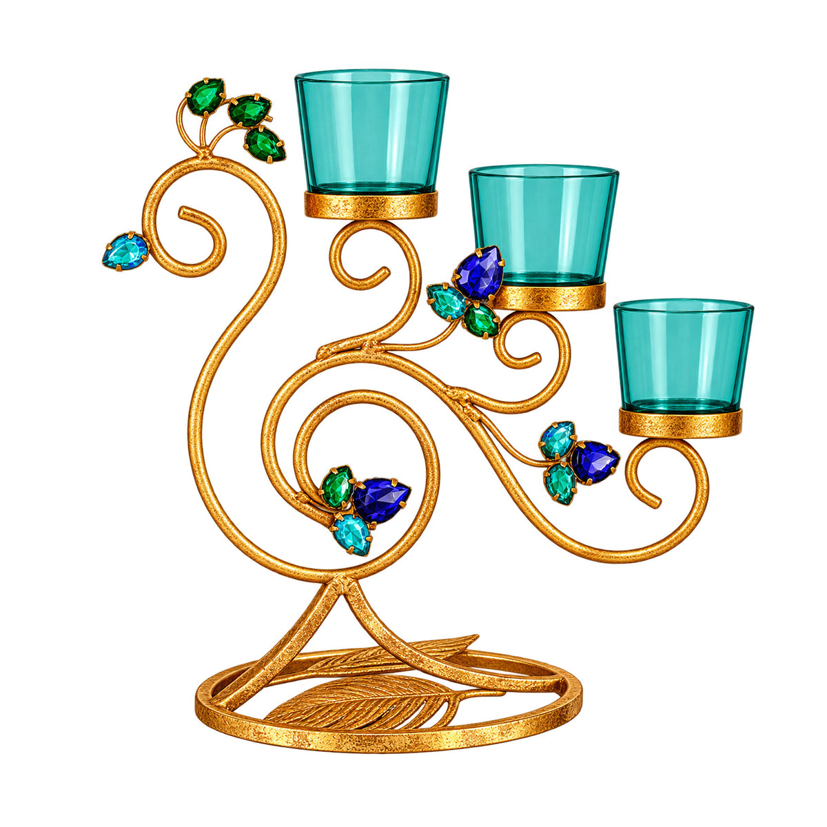 CGI Luxe Utsav Peacock Trpl Votive Gold Finish | 25.5X11.5X29 cm