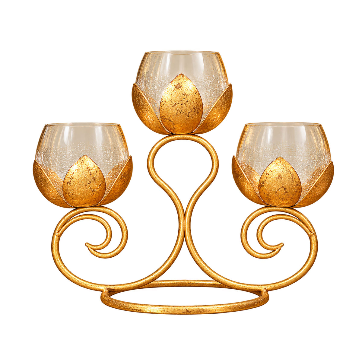 CGI Luxe Utsav 3 Lotus Loop Tea Light Gold Finish | 25X11X23.5 cm