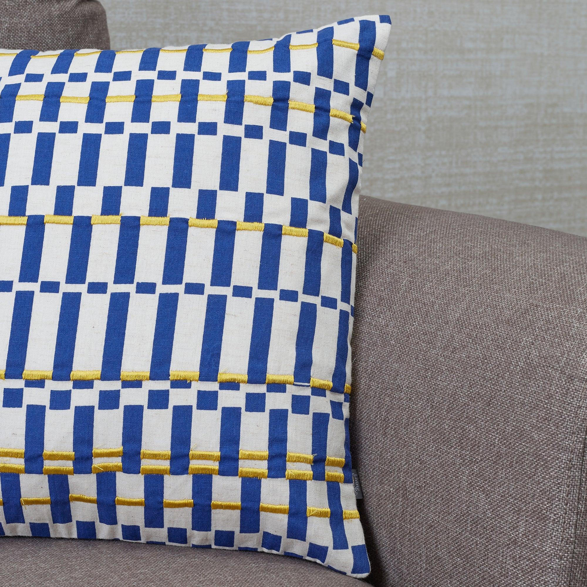 Milan Cotton Printed Cushion Cover 40x40 Cm in Blue Colour - HomeTown