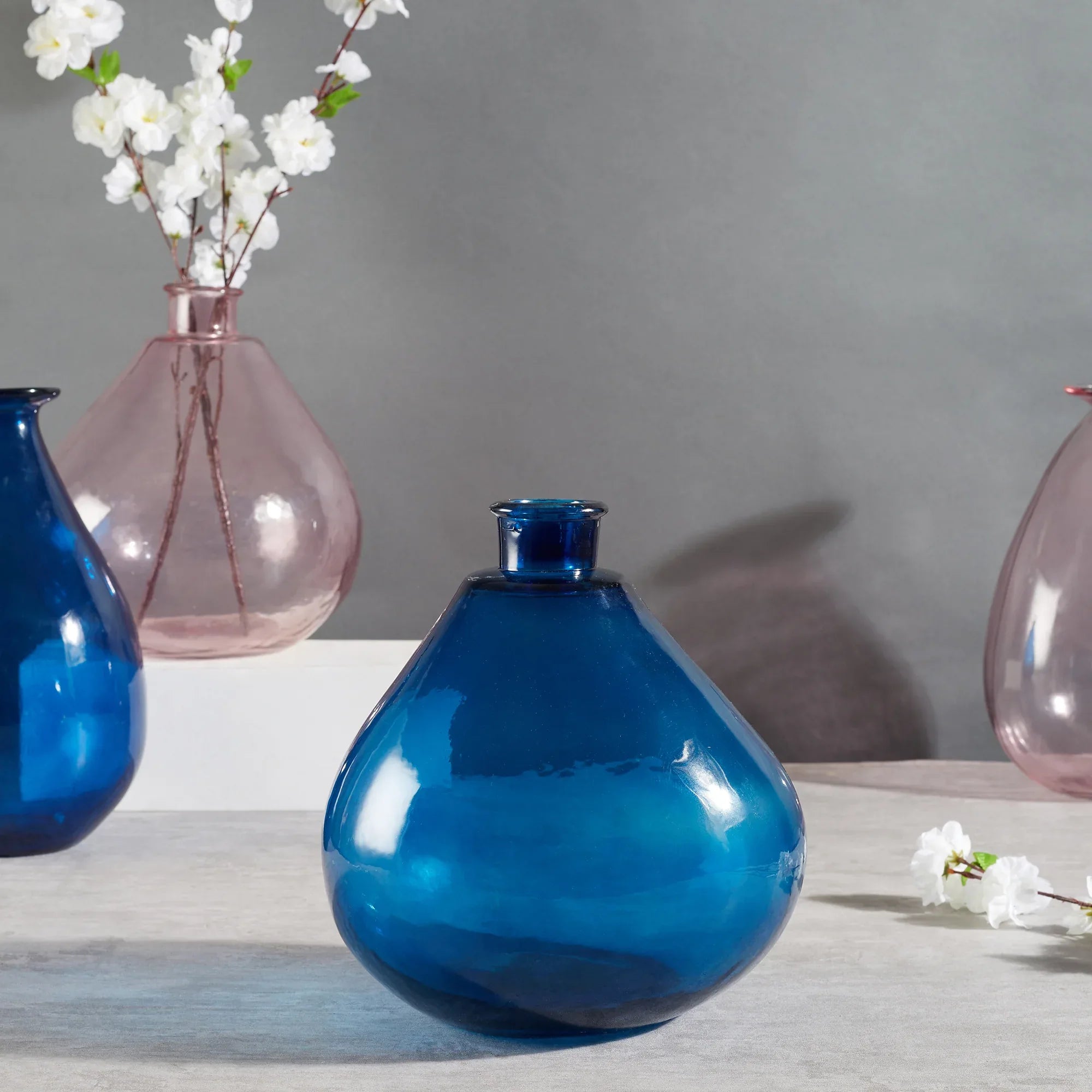 Phiona Glass Modern Organic Shapped Handcrafted Vase 32 Cm in Indigo Colour - HomeTown