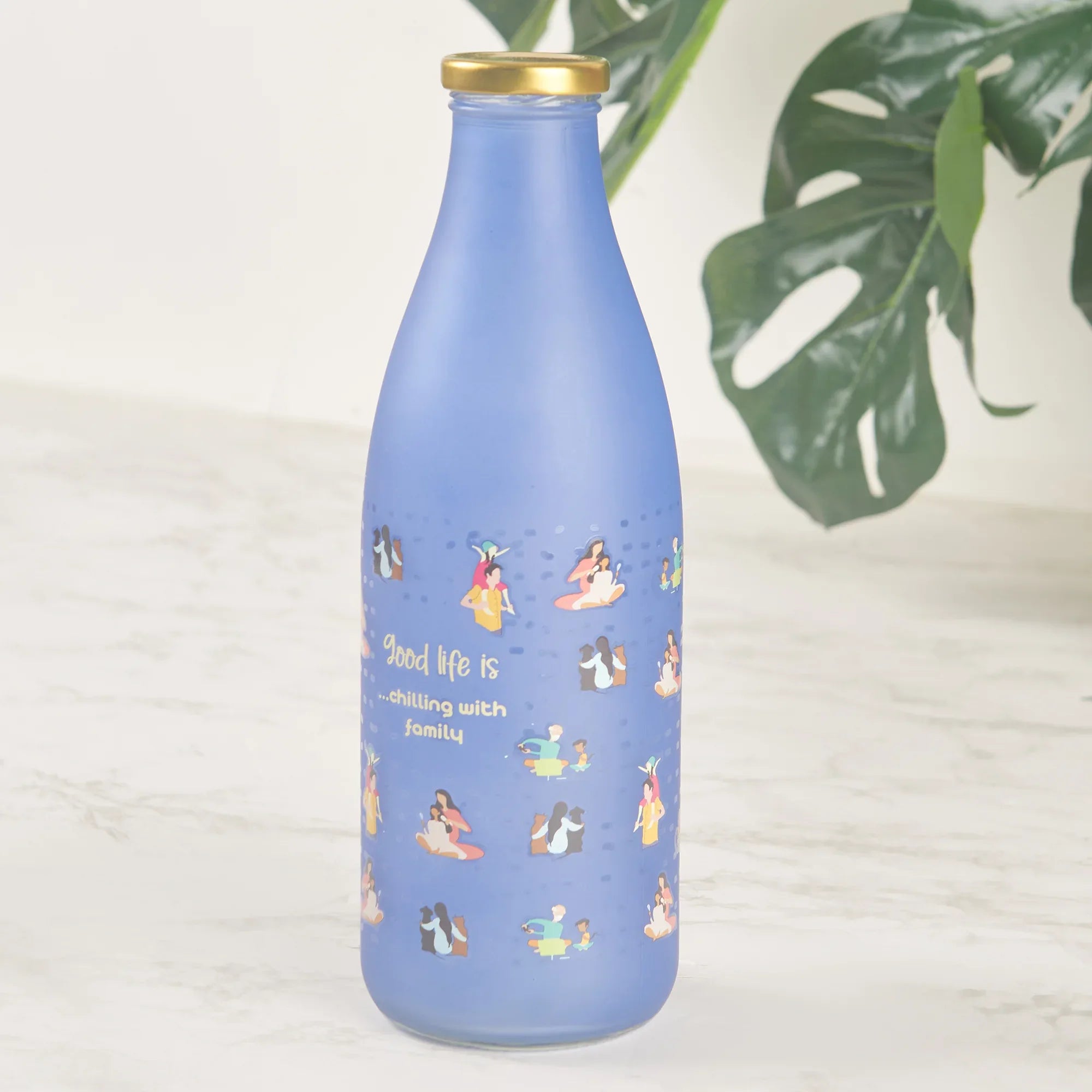 Good Life Glass Frosted Milk Bottle 1 Ltr in Blue Colour - HomeTown