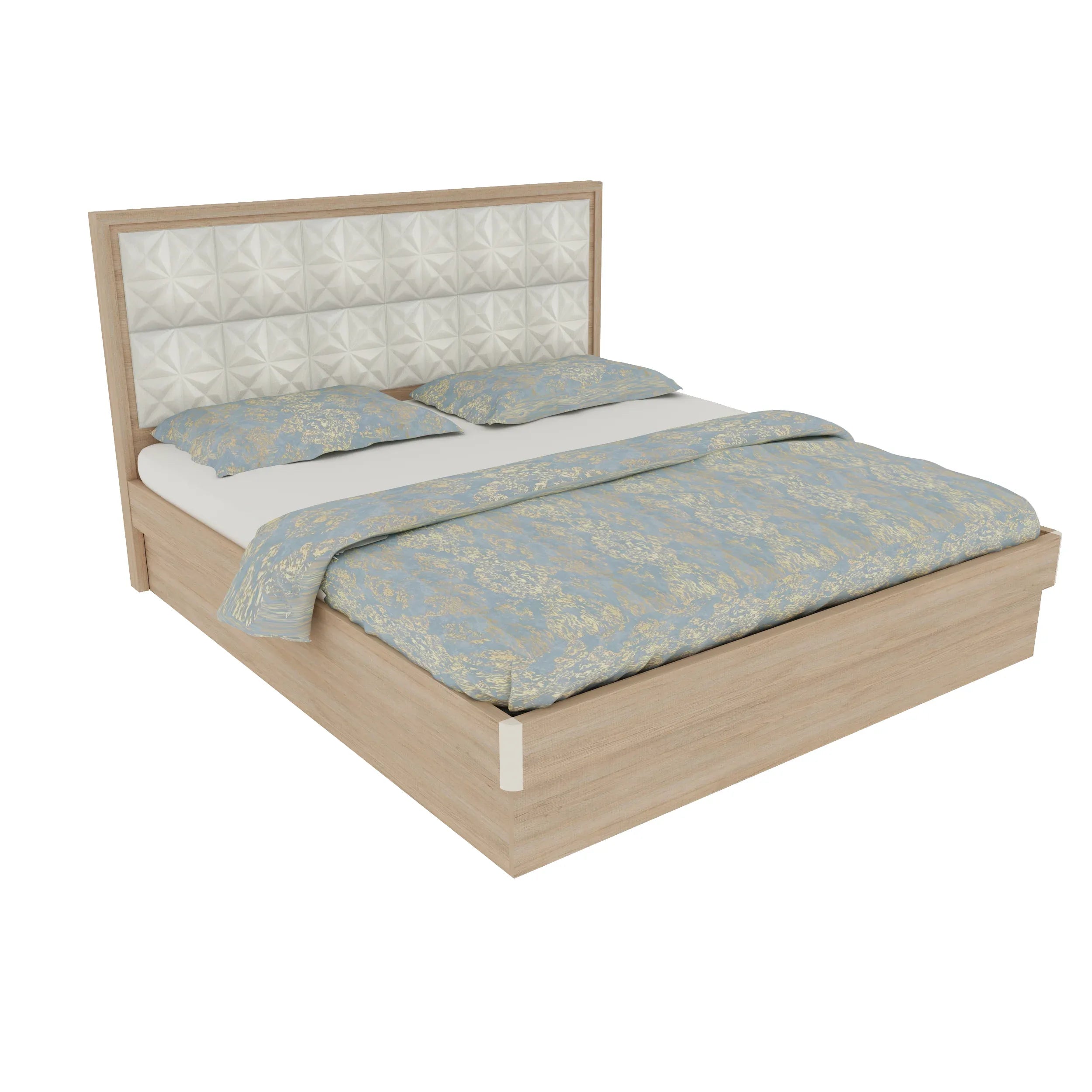 Jordan Queen Bed With Hydraulic storage in Sonam Oak & White Colour - HomeTown