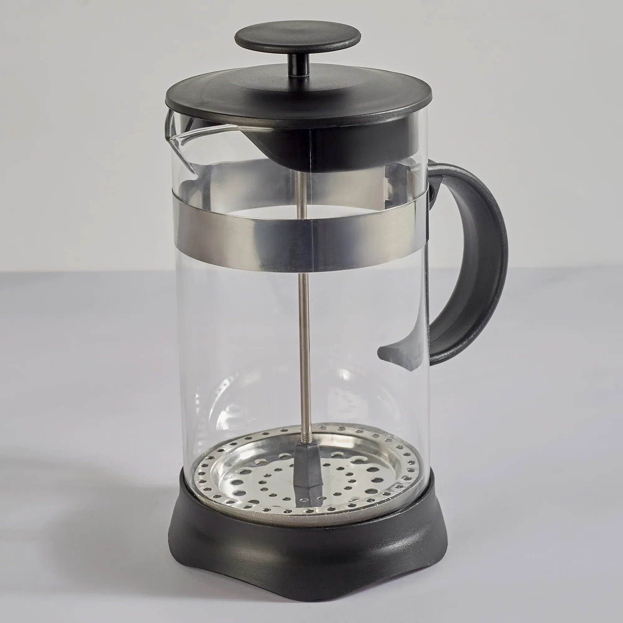 Brew Borosilicate Glass and Plastic French Press Coffee Plunger Ltr in Transparent Black Colour