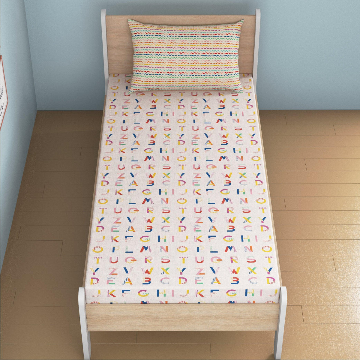 Crossword Scrabble Bamboo Cotton Single Fitted Bedsheet in Multi Colour - HomeTown