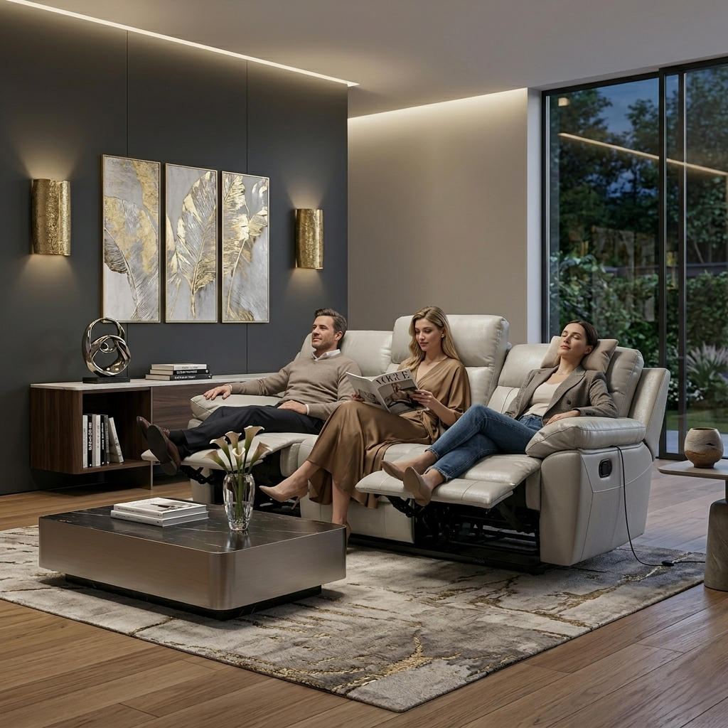 QUANTUM HALF LEATHER 3S RECLINER LT GREY