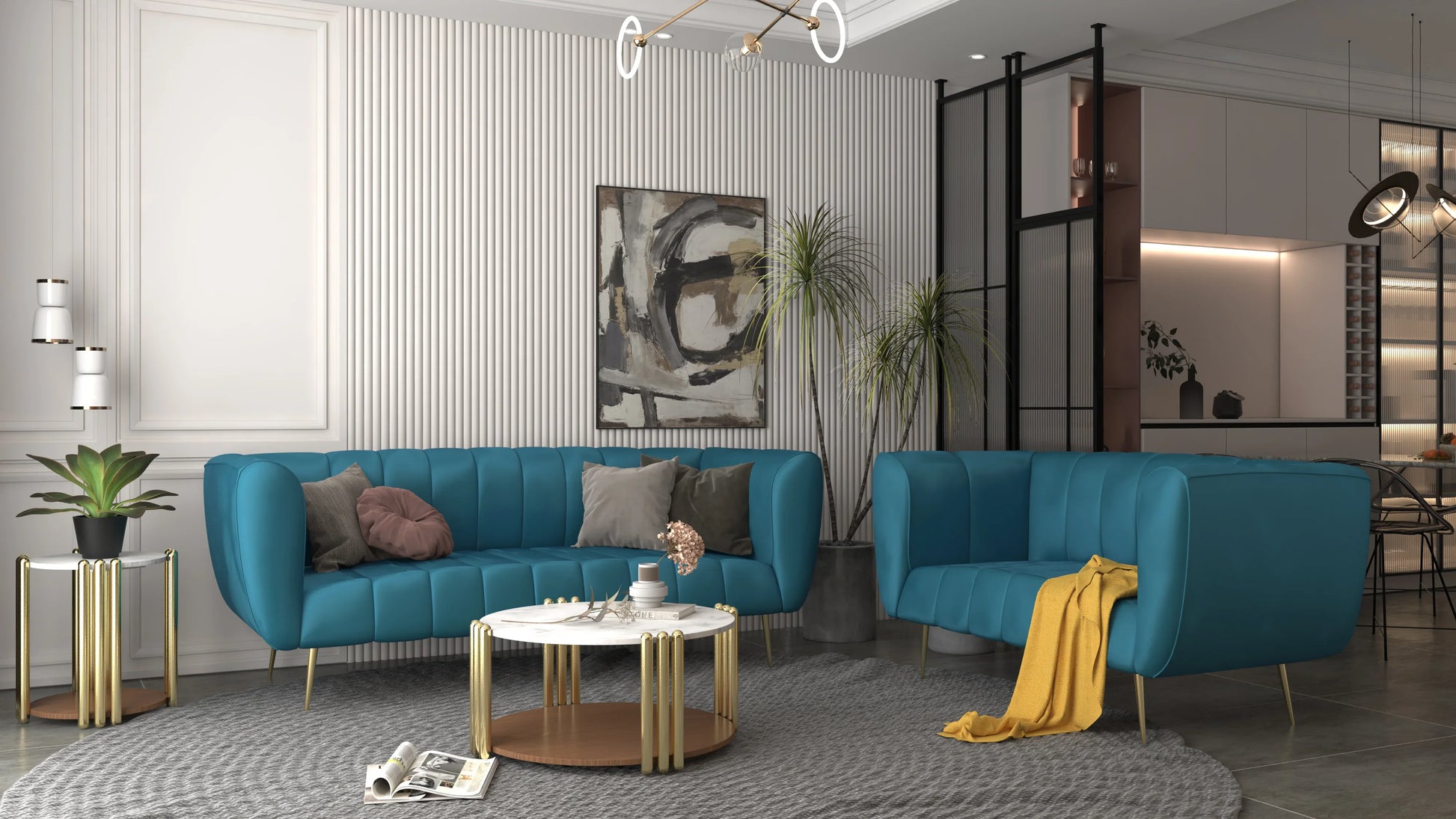 Catlina Fabric Living Room Packages in Blue Colour - HomeTown