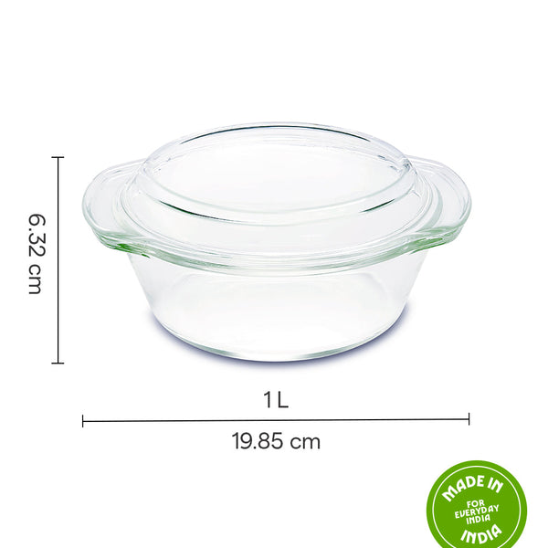 Borosil Round Casserole with Lid 1litre dimensions