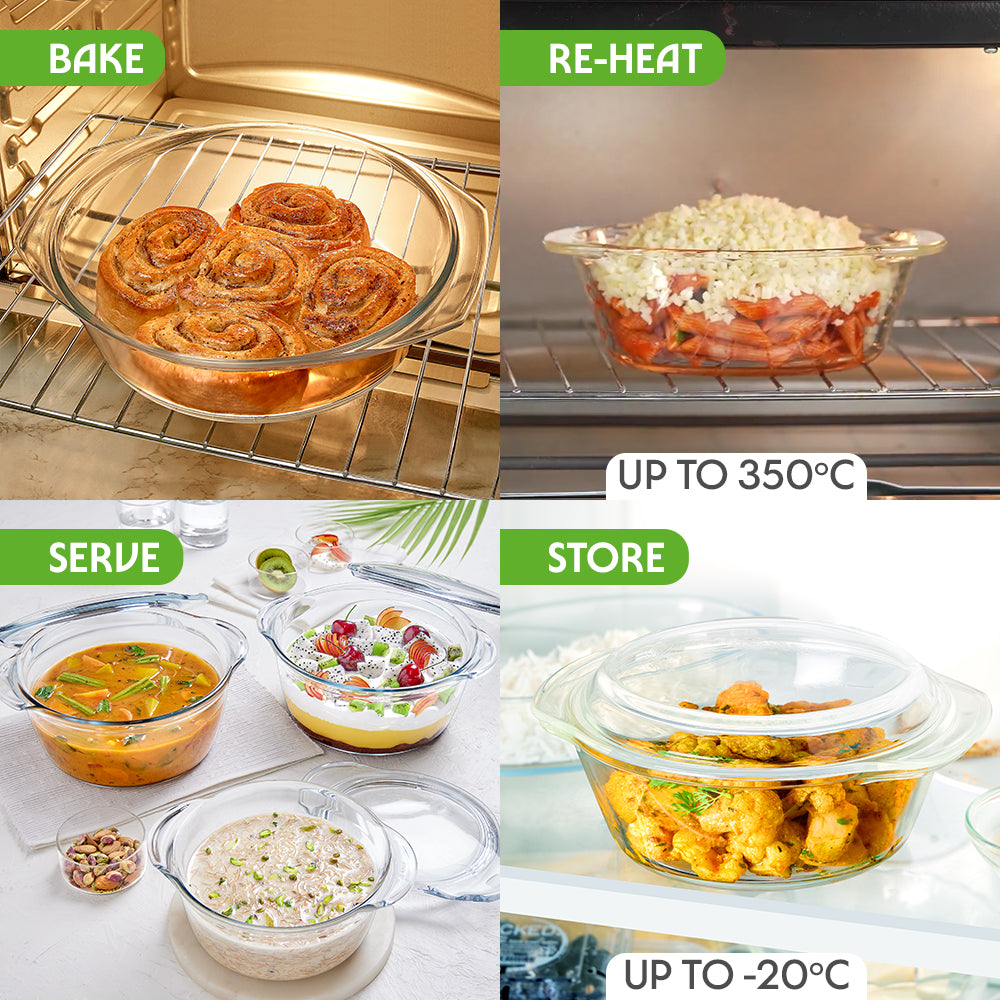 Borosil Round Casserole with Lid 1litre