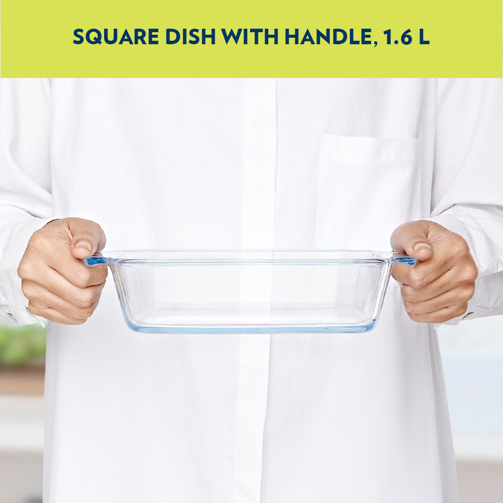 BOROSIL GLASS SQAURE BAKING DISH WITHOUT PLASTIC LID 1.6 LITRE