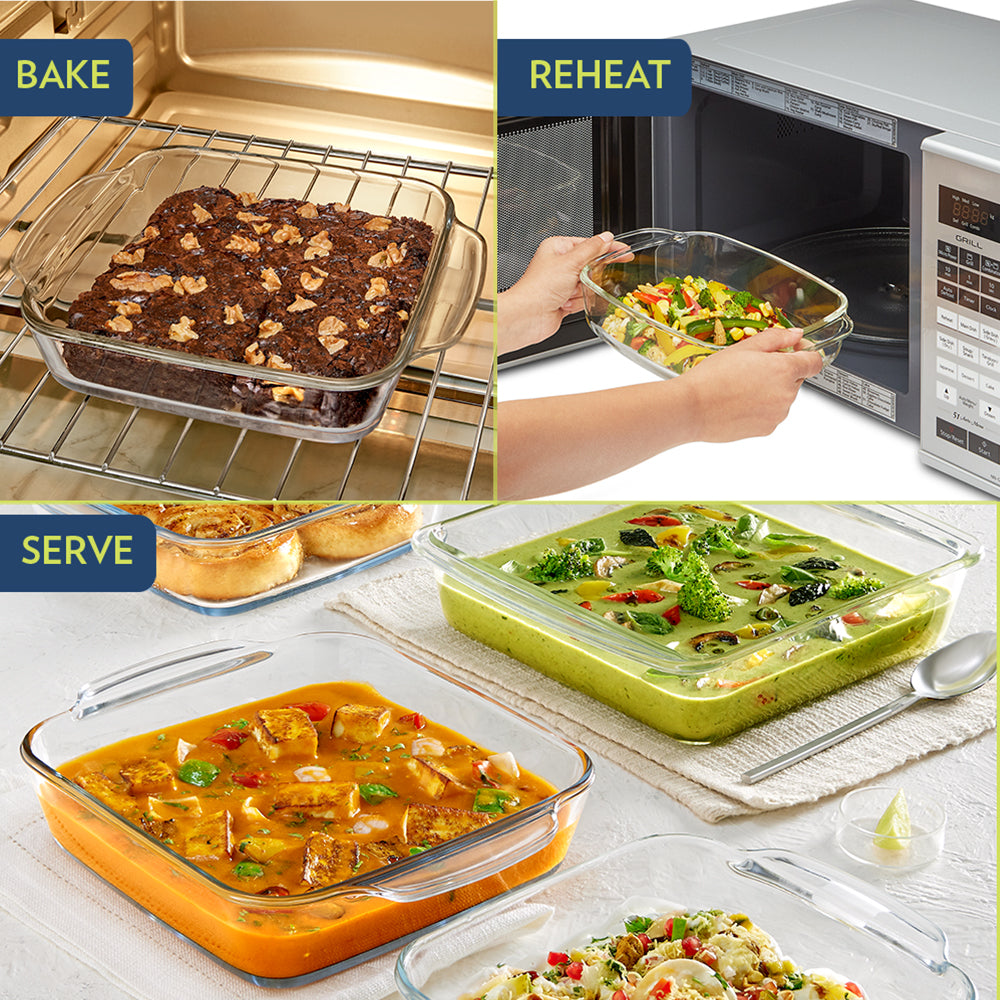 BOROSIL GLASS SQAURE BAKING DISH WITHOUT PLASTIC LID 1.6 LITRE