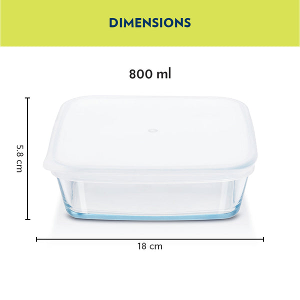 Borosil Glass Sqaure Baking Dish with Plastic Lid 800ml dimensions
