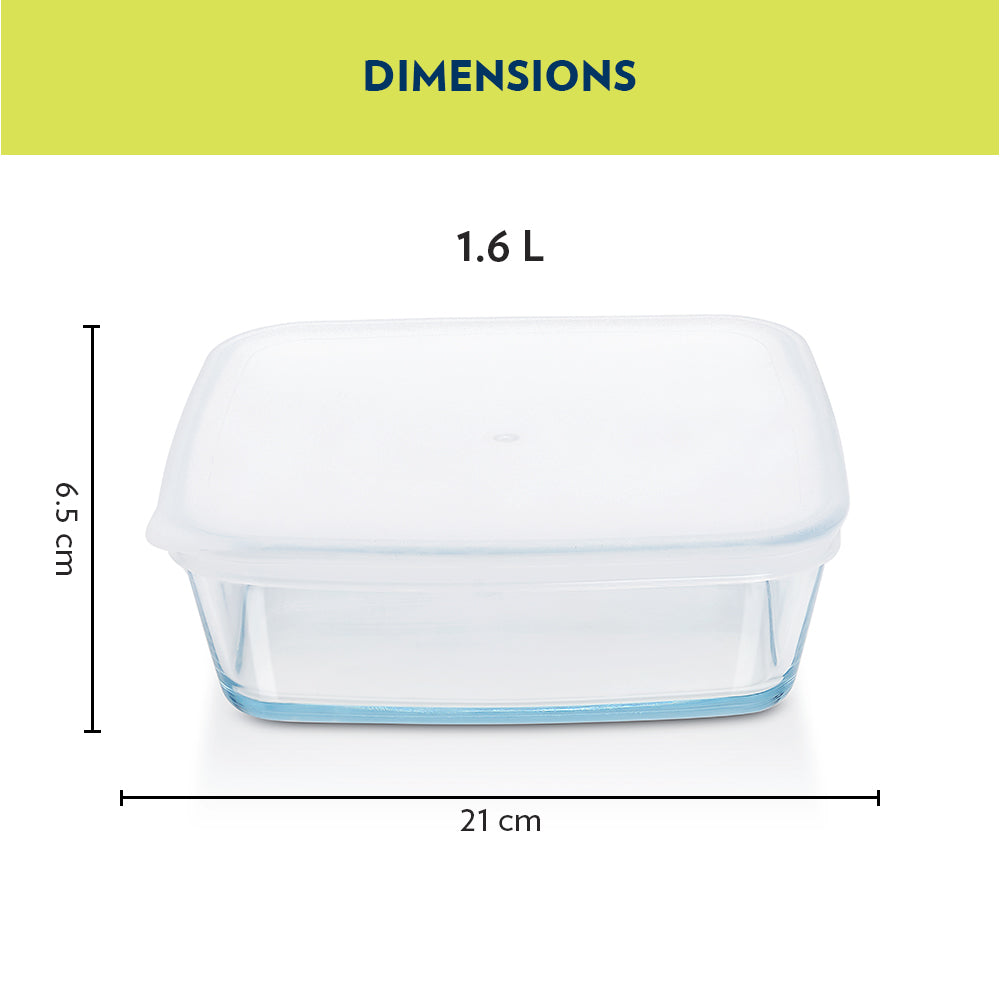BOROSIL GLASS SQAURE BAKING DISH WITH PLASTIC LID 1.6 LITRE