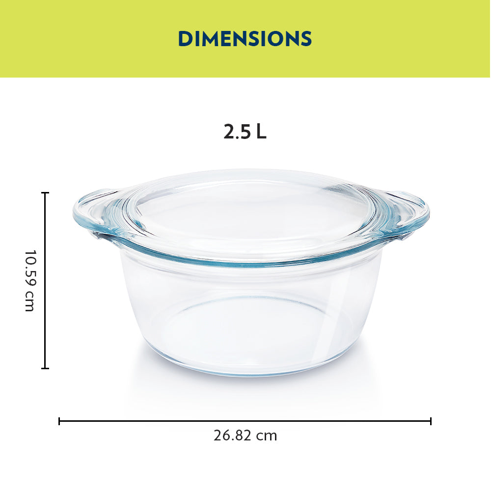 Borosil Deep Round Casserole with Flat Lid 2.5 L
