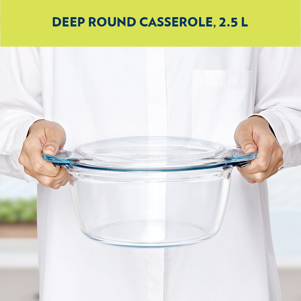 BOROSIL DEEP ROUND CASSEROLE WITH FLAT LID 2.5 L