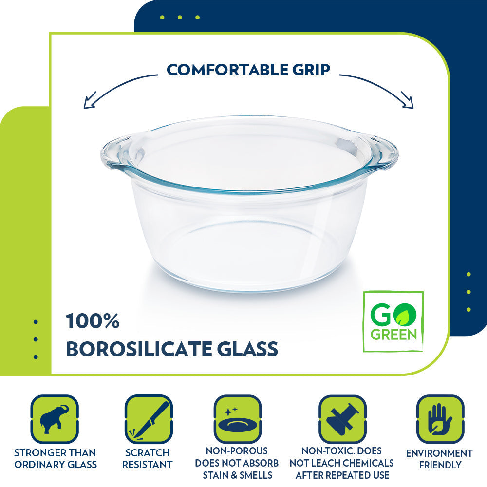 BOROSIL DEEP ROUND CASSEROLE WITH FLAT LID 2.5 L