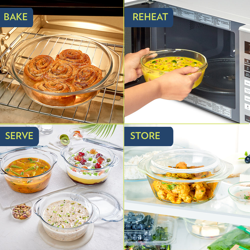 Borosil Deep Round Casserole with Flat Lid 2.5 L