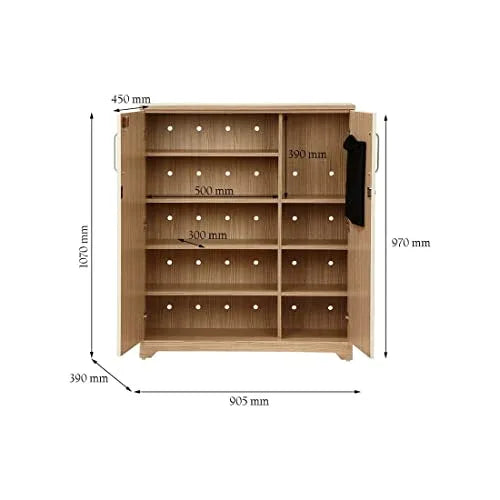 Ambra Engineered Wood Shoe Rack in Oak Colour dimensions