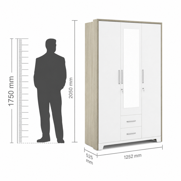 Ambra Nx 3 Door Wardrobe With Mirror dimensions