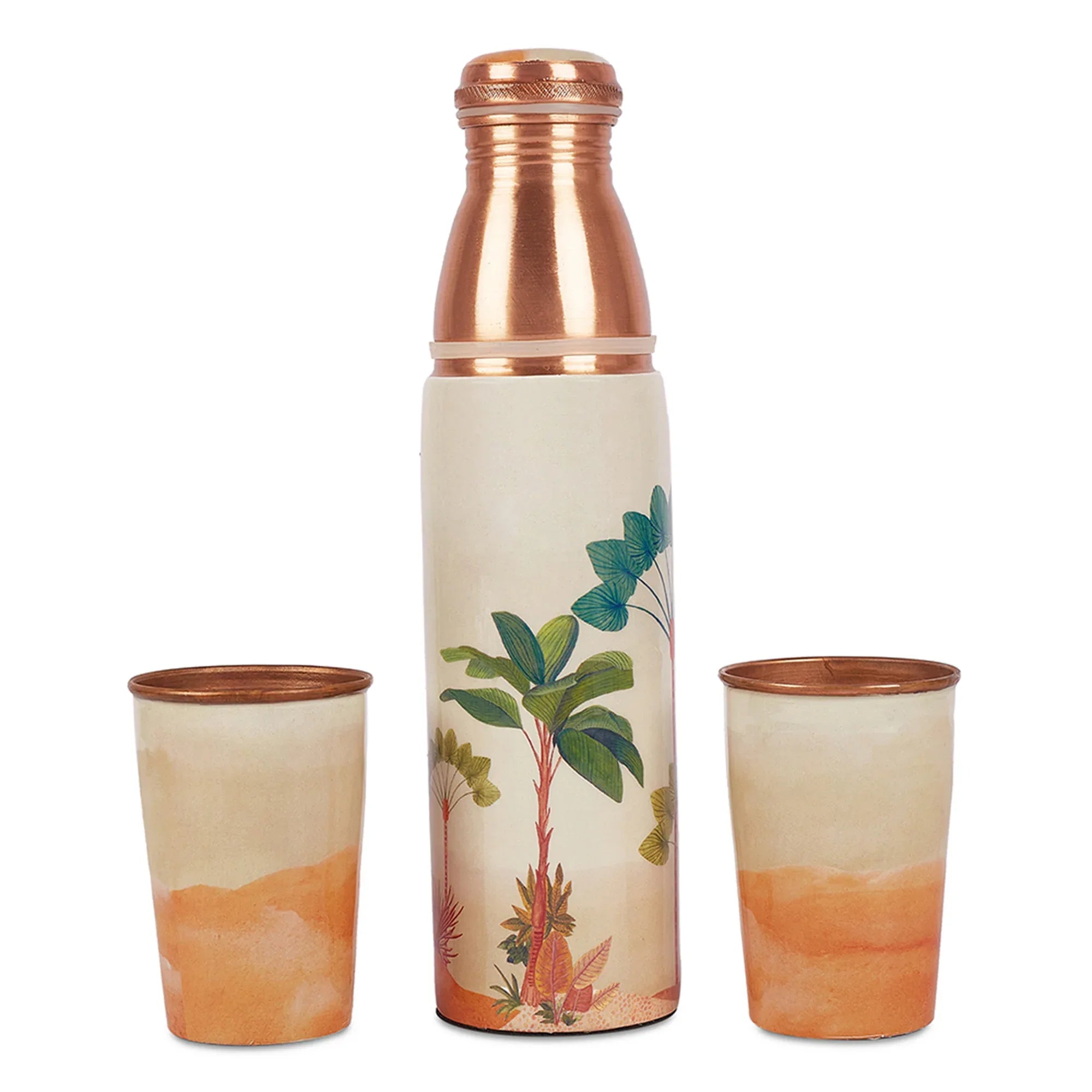 Oasis Copper Copper Bottle (1 Liter) & Tumbler (300ml) Set of 3 in Multi Colour - HomeTown
