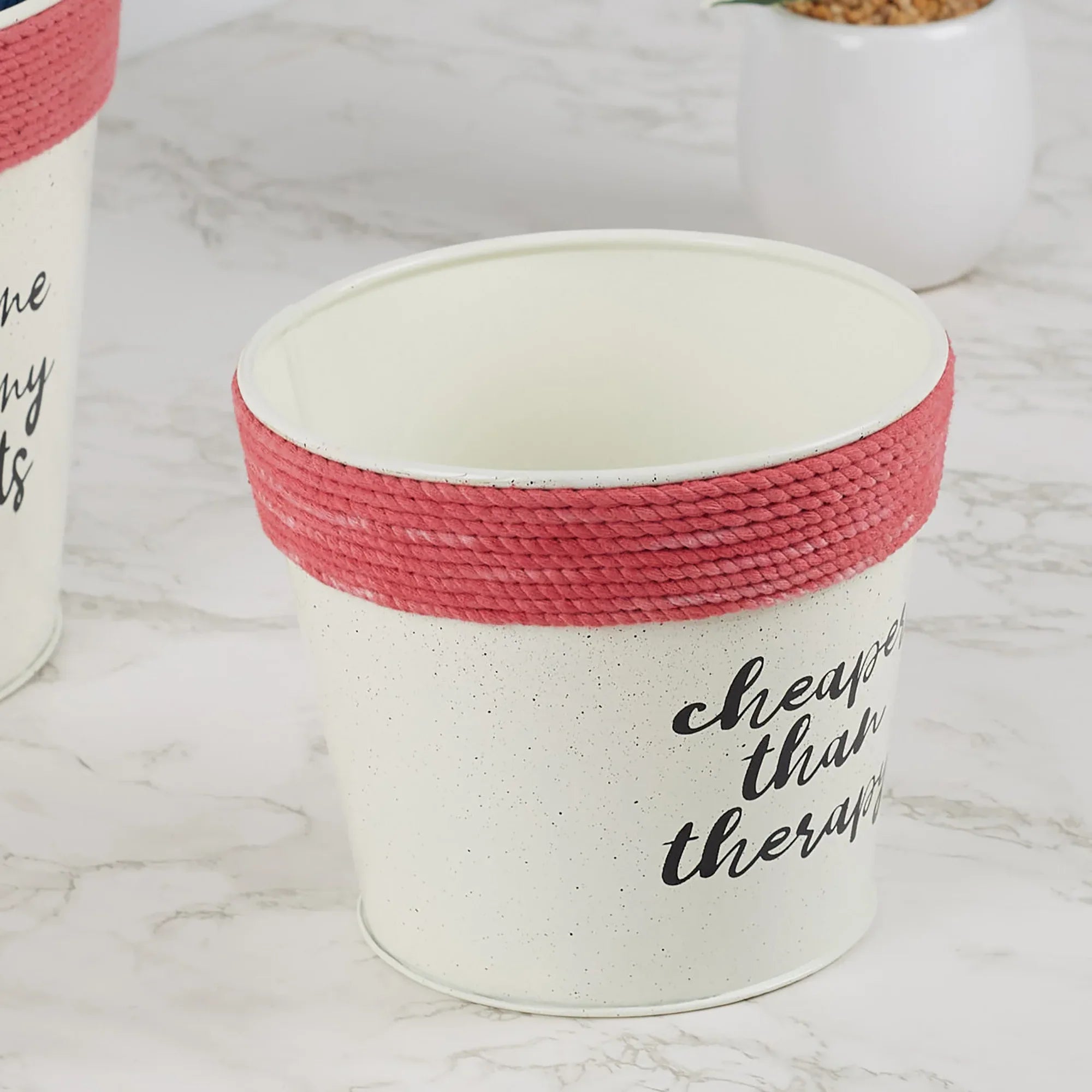 Pep Pop Metal Funky Quote Planter 14Cm in Off White & Fuchsia Colour - HomeTown