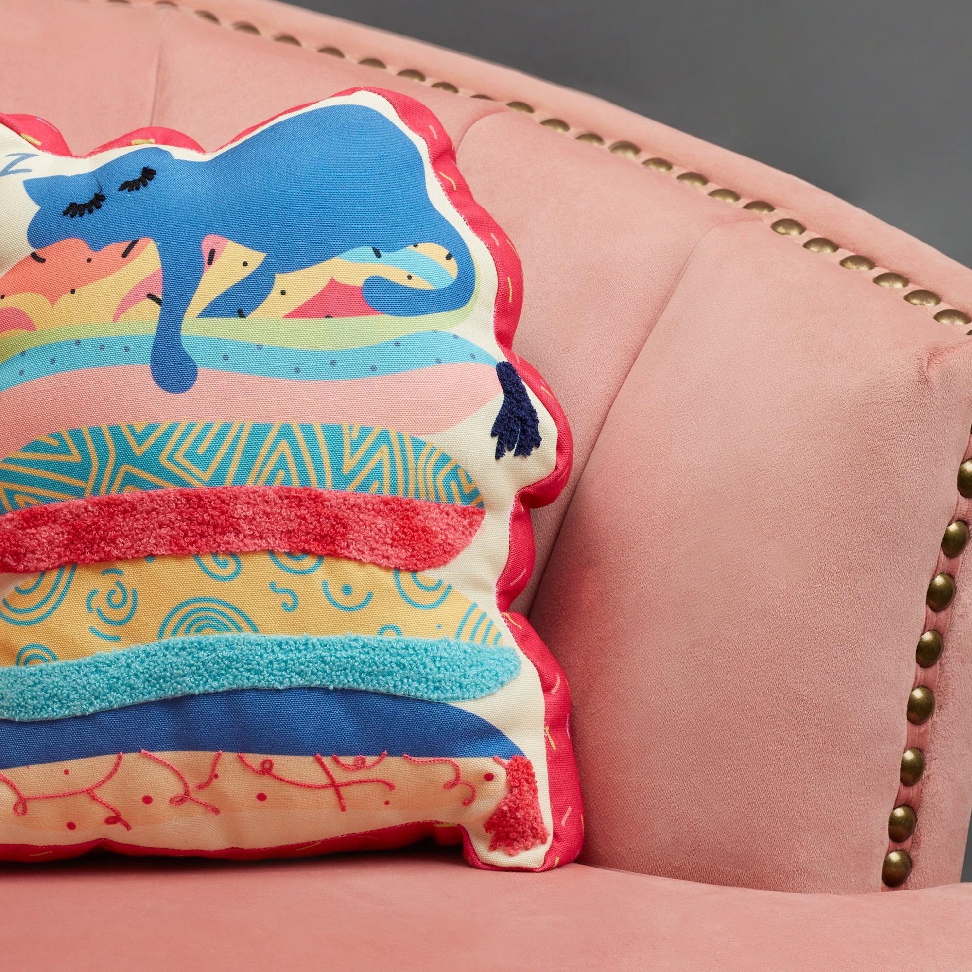 Good Life Reversible Lazy Lamhe Digital Printed Shaped Cushion 33x36 Cm in Aqua Colour - HomeTown