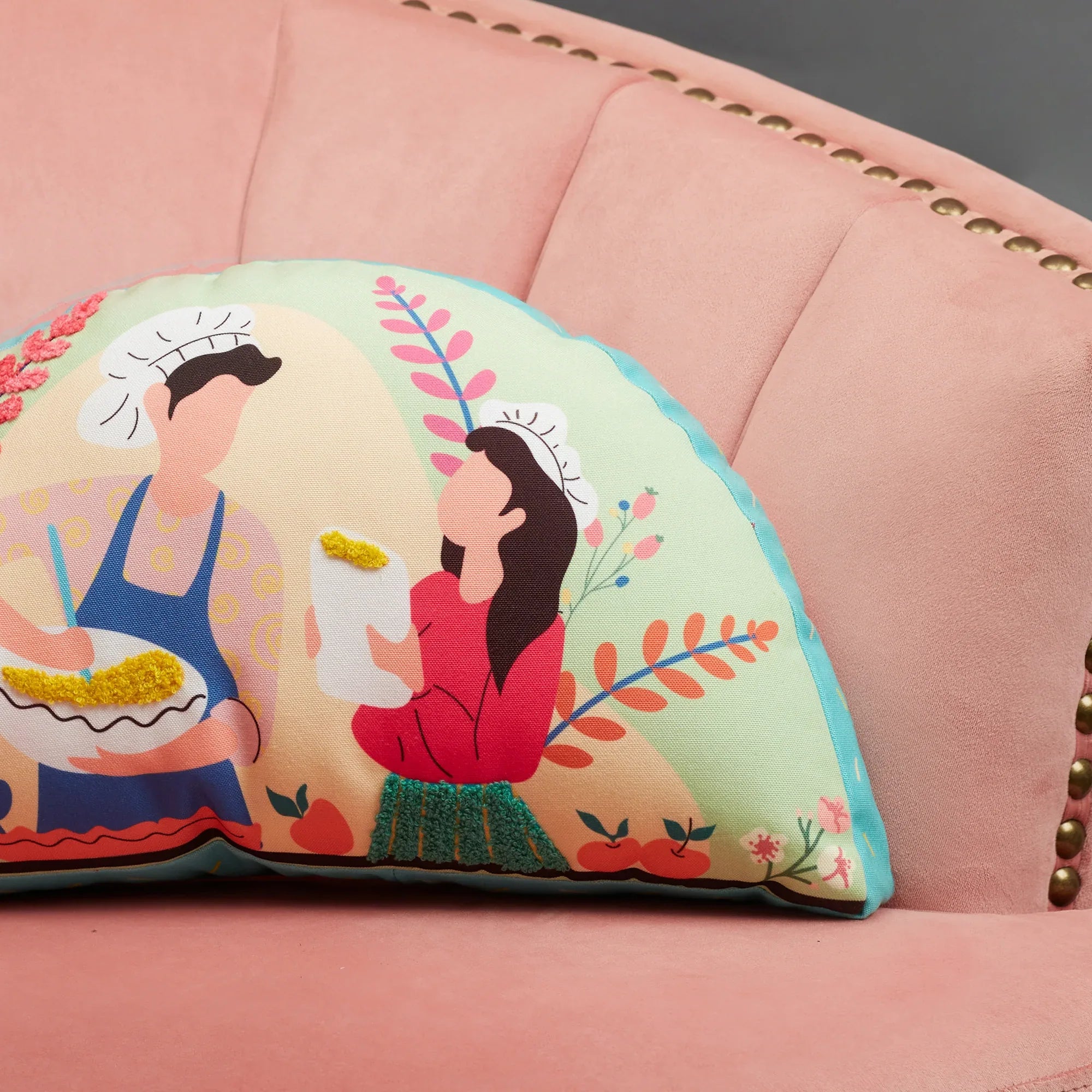 Good Life Reversible Cooking Together Digital Printed Shaped Cushion 27x47 Cm in Fuchsia Colour - HomeTown