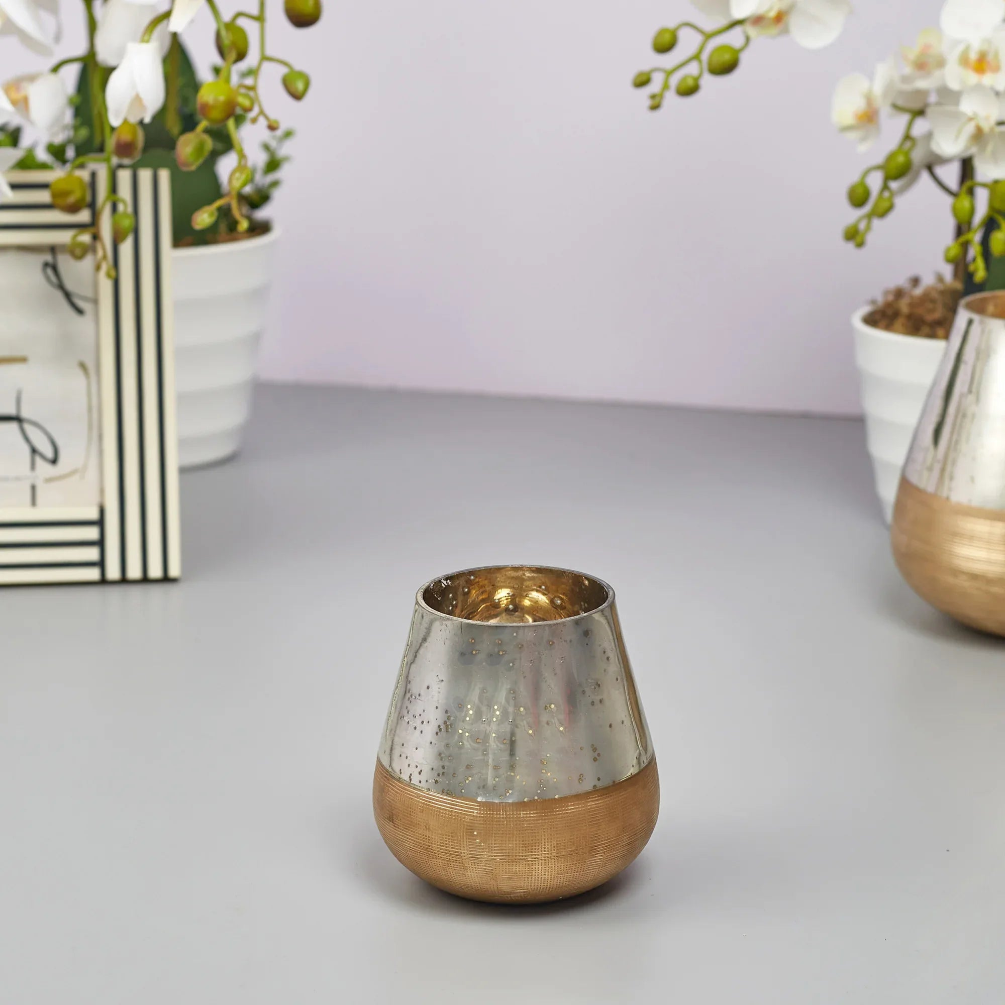 Phiona Glass Textured Handcrafted Mercury Vase 10 Cm in Gold Colour - HomeTown