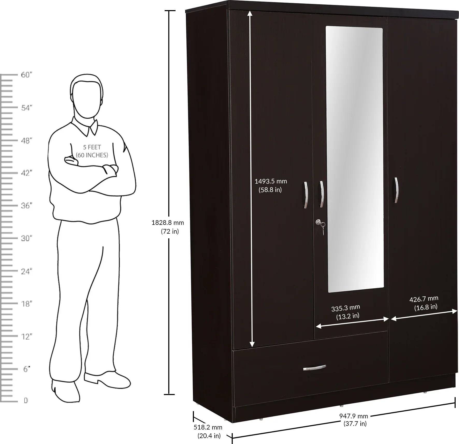 Utsav Three Door Wardrobe with Mirror - HomeTown