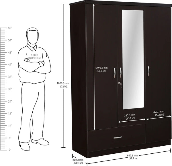 Utsav 3 Door Wardrobe with Mirror dimensions