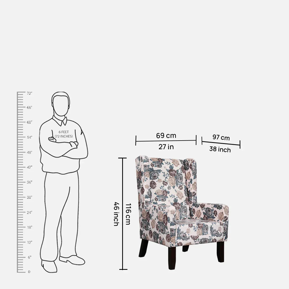 Daisy Fabric Wing Chair in White Colour - HomeTown