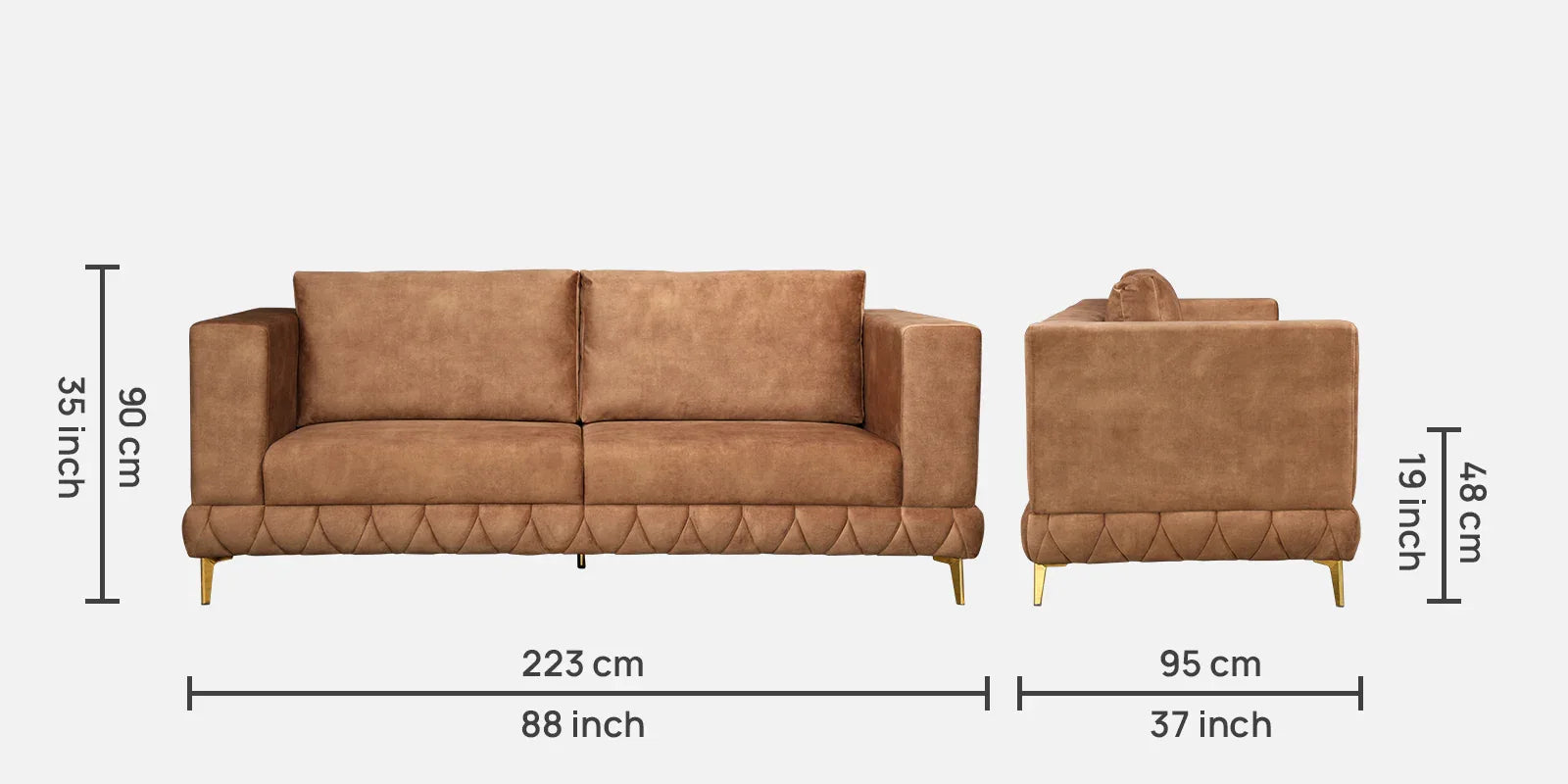 Plume Velvet Fabric Three Seater Sofa in Brown Colour - HomeTown