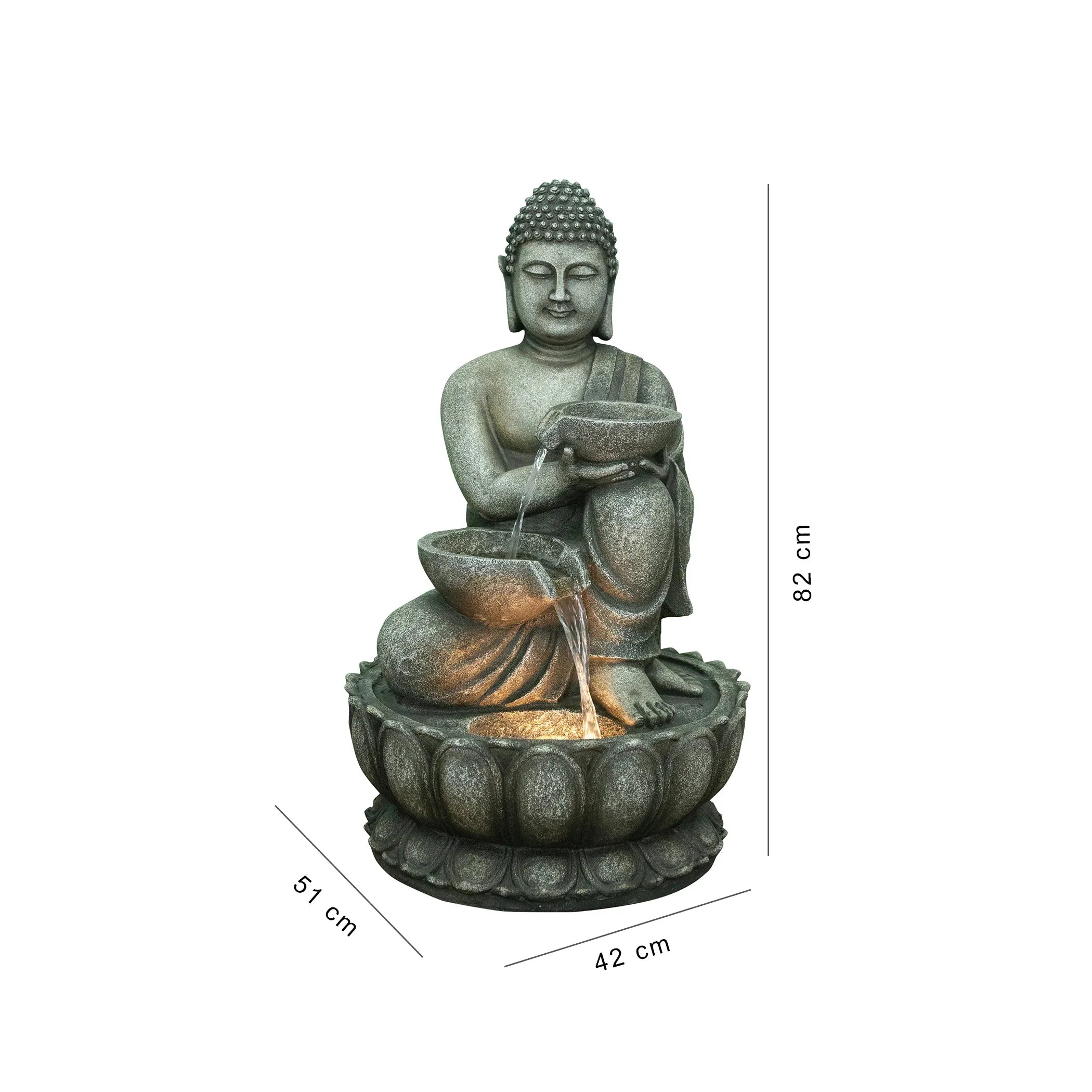 Aqua Bliss Polyresin Buddha Bowl Water Fountain 51X82Cm in Grey Colour - HomeTown