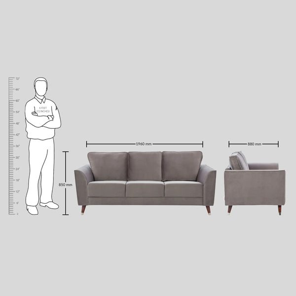 Magnific Velvet 3 Seater Sofa Dark Grey dimensions