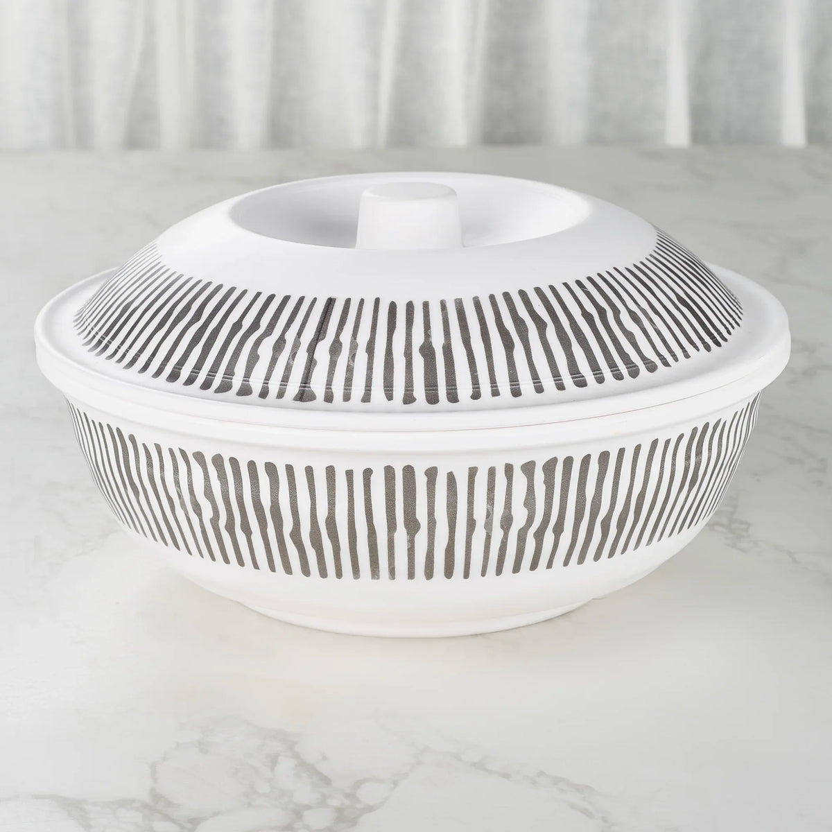 Linea Melamine Serving Bowl with Lid in Black & White Colour - HomeTown