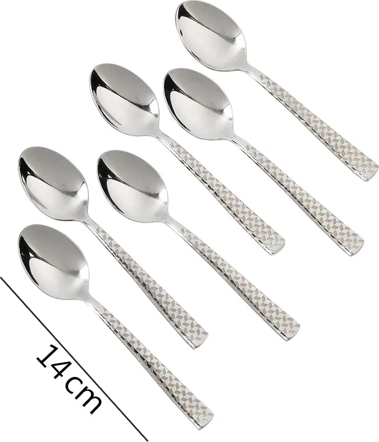 FNS Rhombo Tea Steel Spoon Set of 6 in Silver Colour - HomeTown