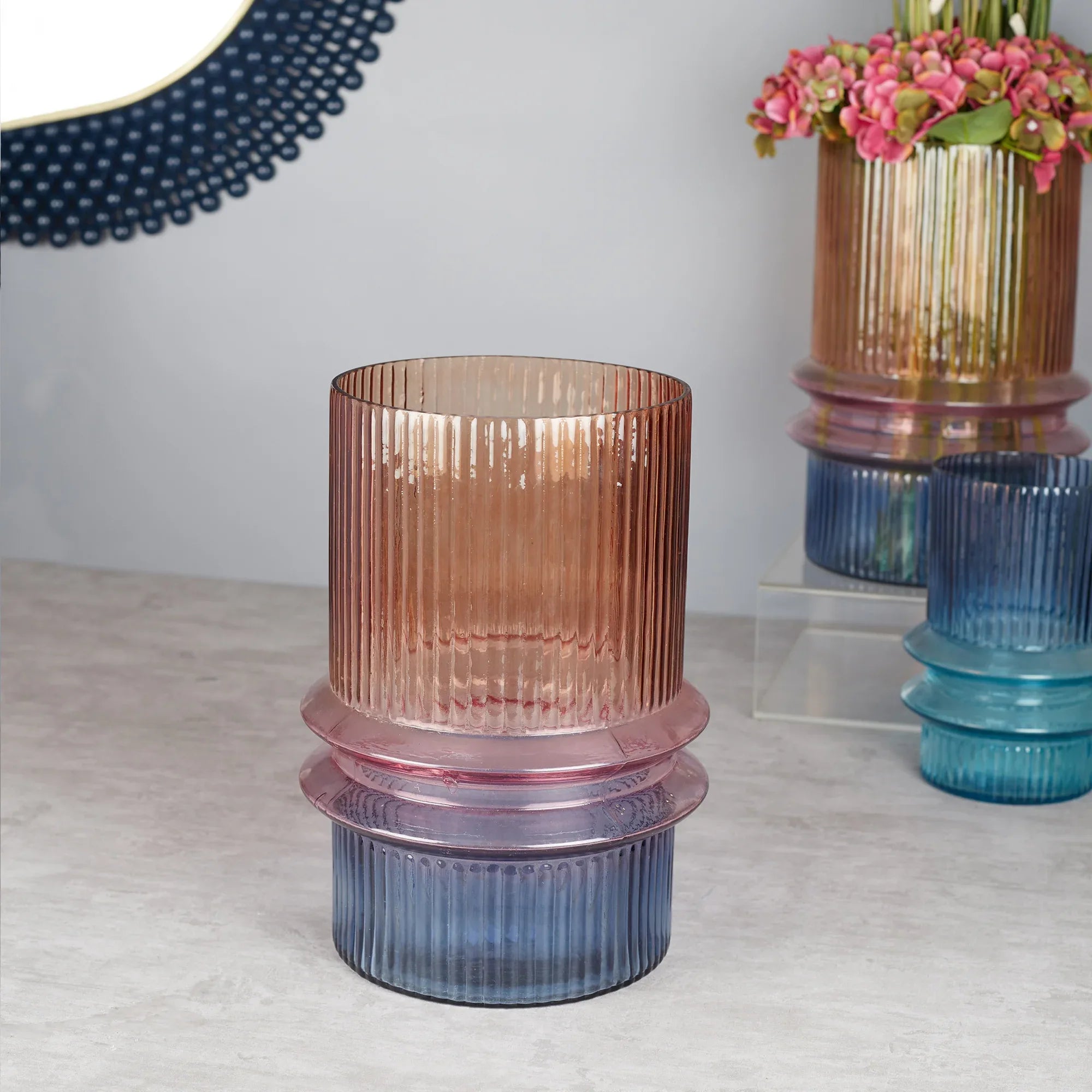 Phiona Glass Fluted Handcrafted Large Vase 31 Cm in Multi Colour - HomeTown