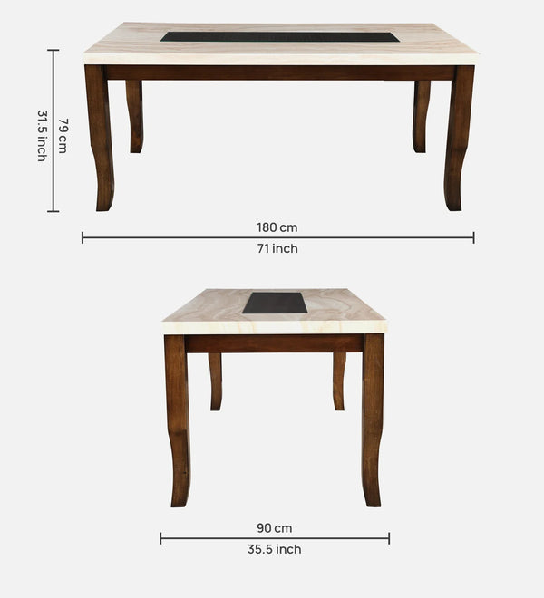 Nexus Marble Finish 6 Seater Dining Table in Antique Cherry Colour dimensions