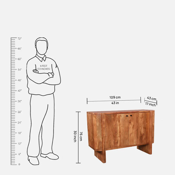 Haruki Acacia Wood Two Door Sideboard in Teak Colour dimensions