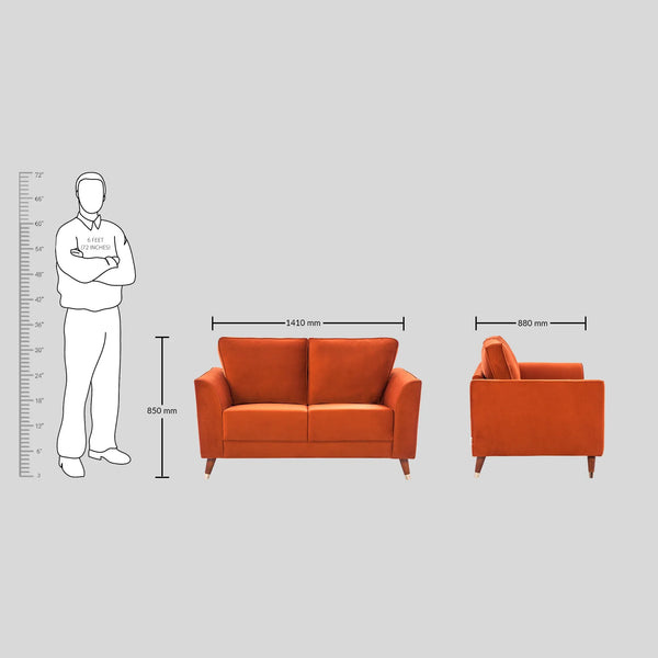 Magnific Velvet Sofa 2 Seater Rust dimensions