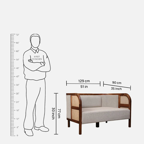 Siam Solidwood Sofa in Beige Color | 2 Seater dimensions