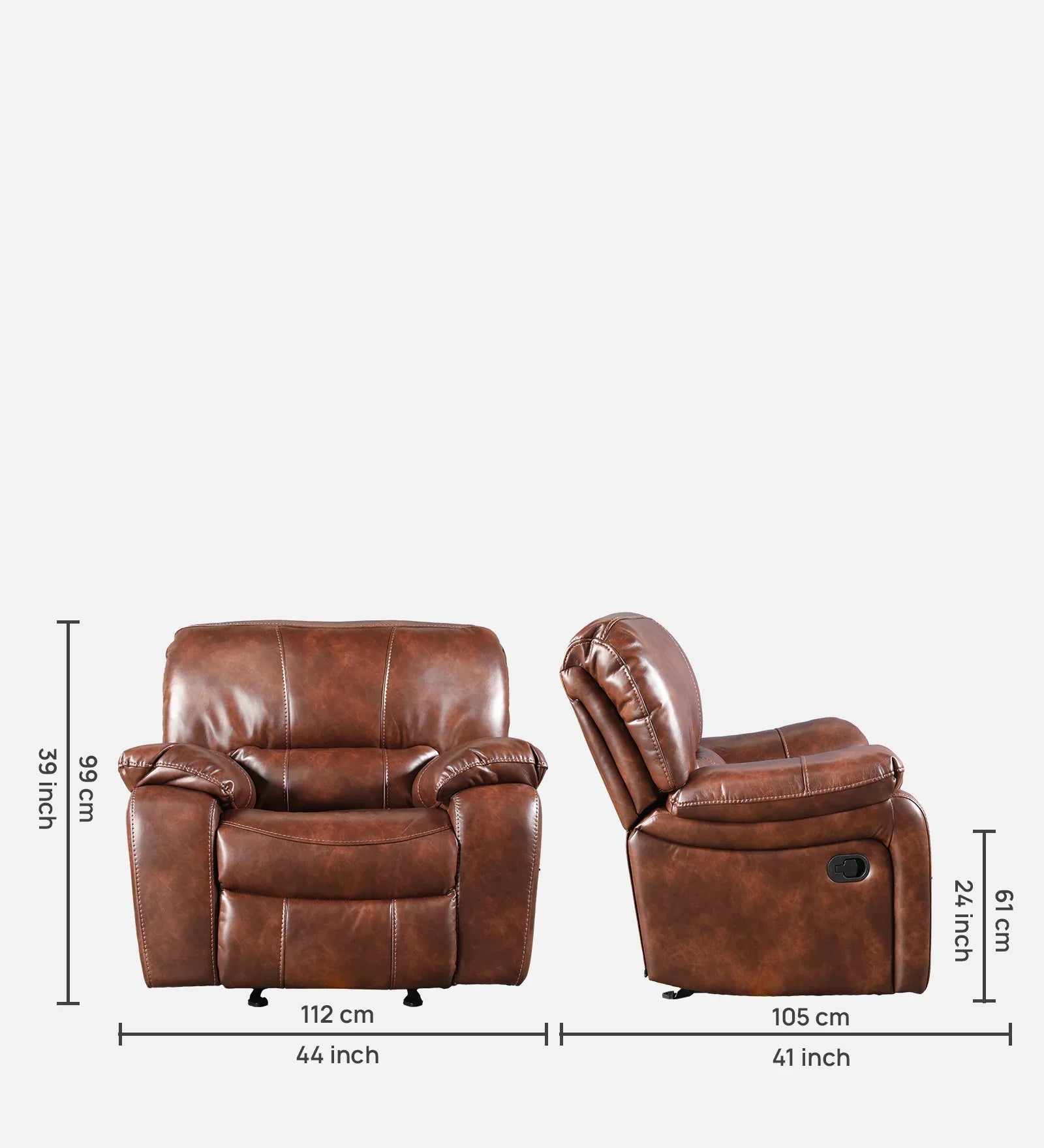 Urbano Leather Fabric Single Seater Recliner in Brown Colour - HomeTown