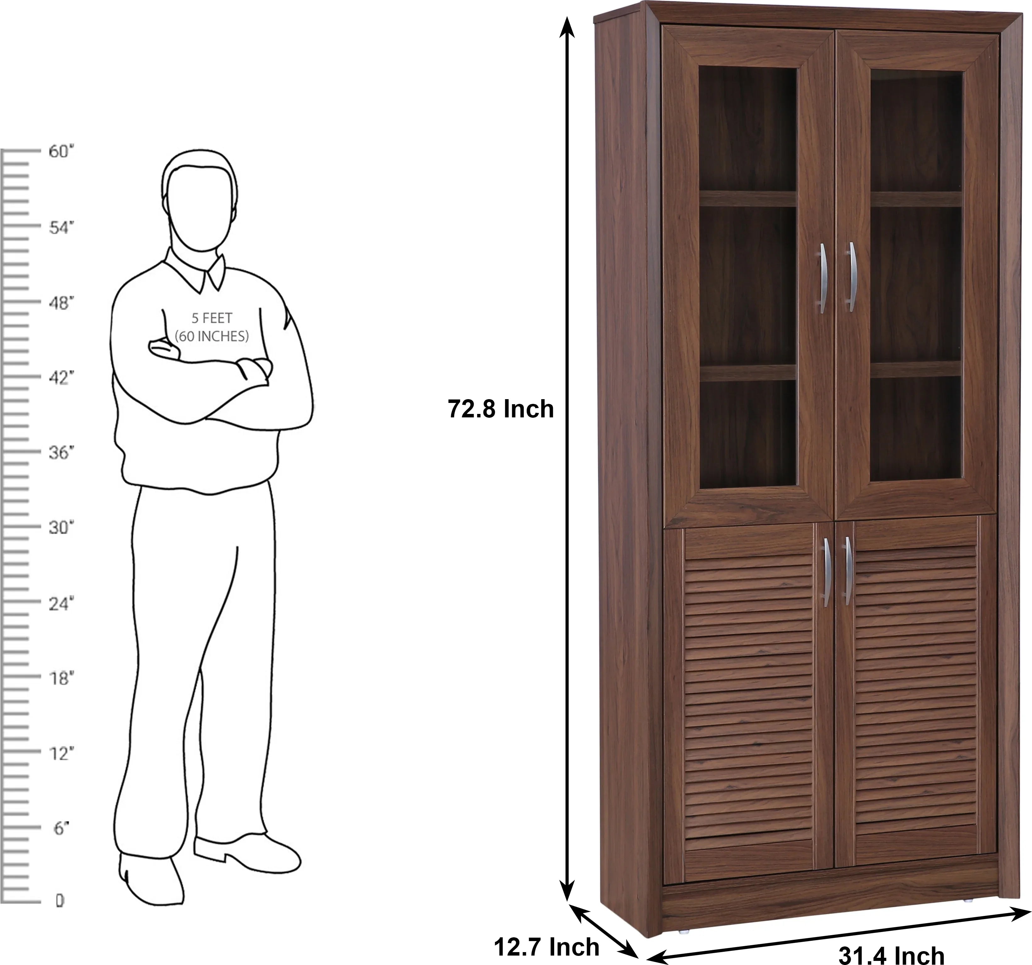 Stark Engineered Wood 4 door Book Case in Walnut Colour - HomeTown