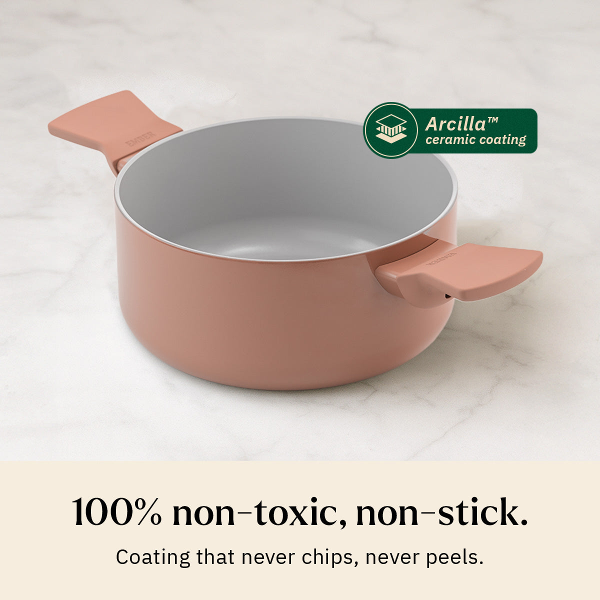 Ember Cookware Arcilla Ceramic Dutch Oven 20cm | 2.6 Litre Non Stick Non Toxic Pot with Metallic Lid | ISI Certified | Ceramic Cookware | Biryani Pot | PFAS & PTFE Free | 5-Year Warranty | Terracotta