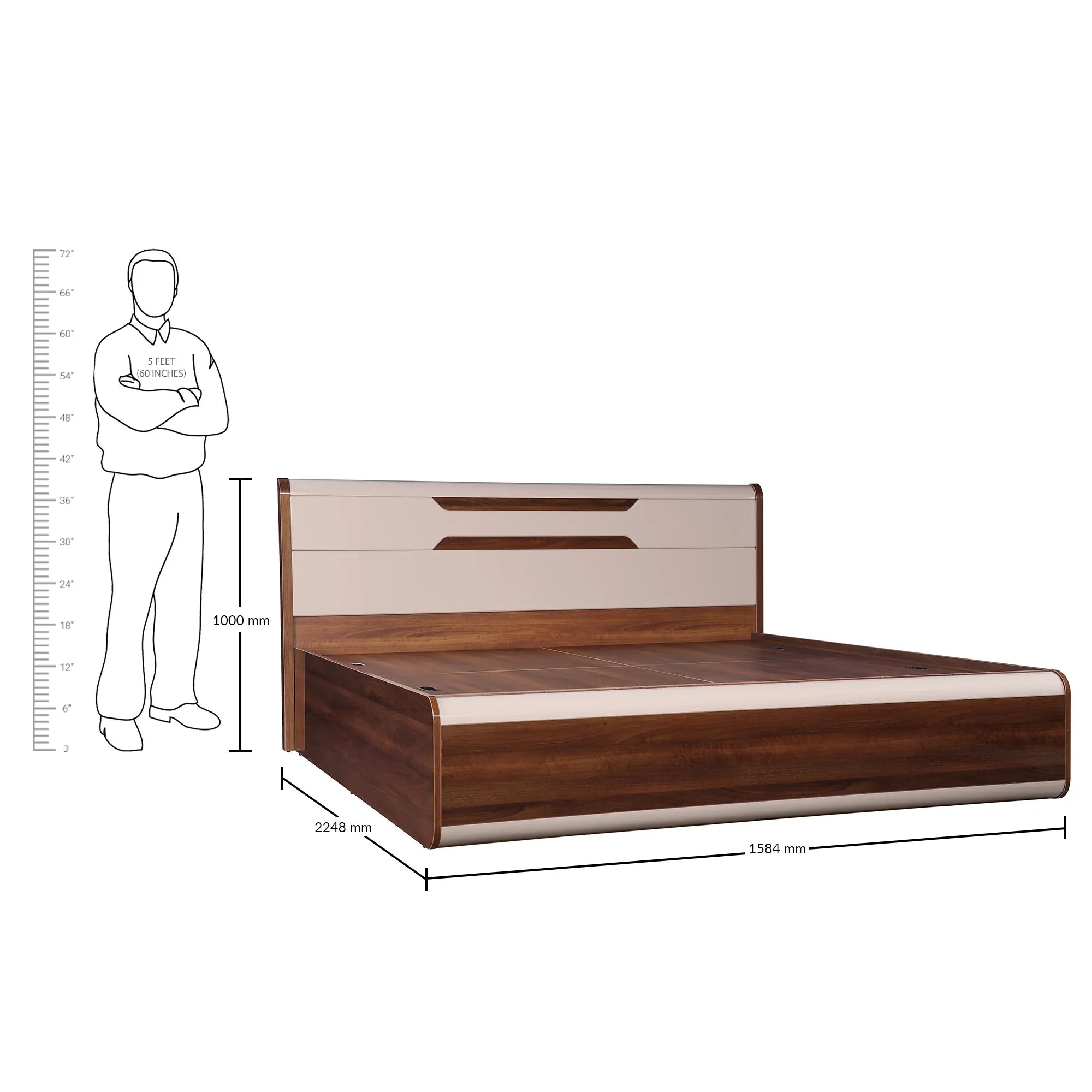 Canterbury Queen Size Bed with Box Storage in Fortune Walnut Colour - HomeTown