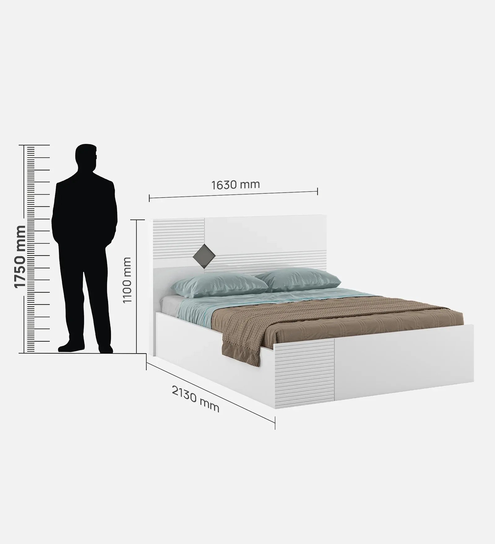 Gwen Queen Bed With Box Storage in White & Denim Colour - HomeTown