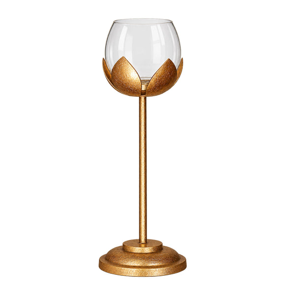 CGI Luxe Utsav Lotus Goblet B Tea Light Gold Finish | 9X9X25.5 cm dimensions