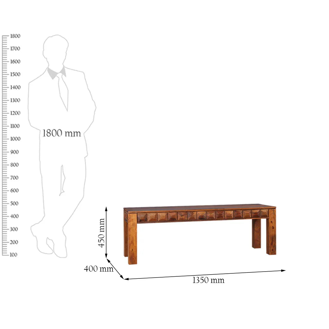 Woodrow Sheesham Wood(Rosewood) Dining Bench for 6 Seater in Honey Colour - HomeTown
